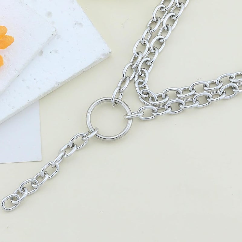 ANGLEQUEEN Chunky Silver Necklaces for Women Silver Layered Pirate Necklaces Punk 8090s Hip Hop Cuban Link Chain Necklace Layered Choker Necklace Pirate Prom Jewelry Freaknik Outfit Accessories - Image 5